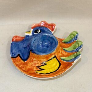 VTG Bellini Piu Italy Ceramic Hand Painted Chicken Shaped Egg Cup Egg Plate